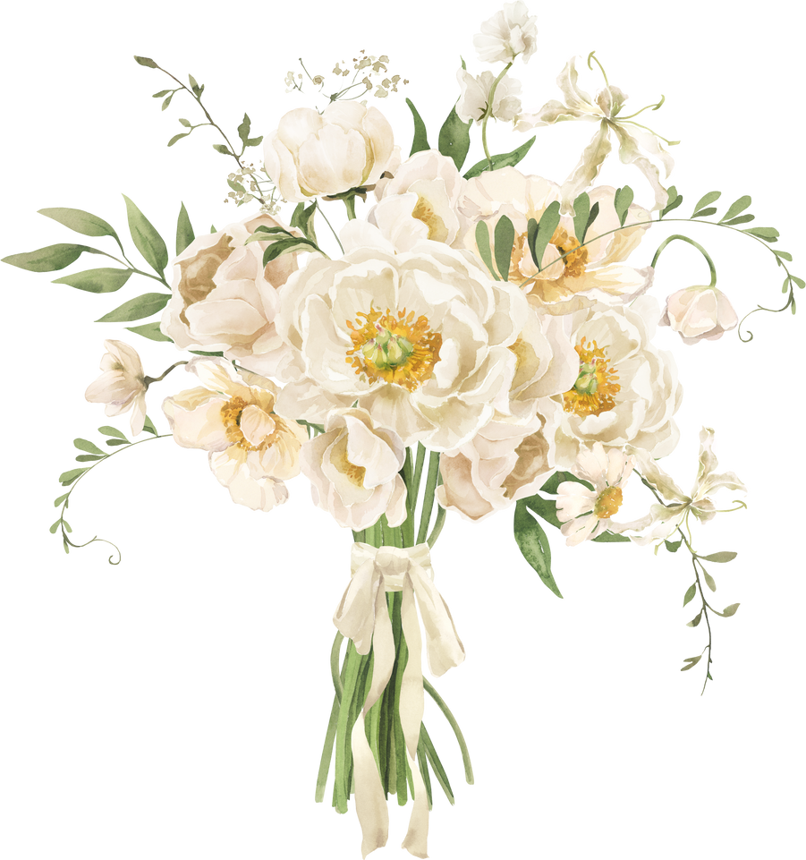 White Flowers Rustic Garden  Floral Watercolor Wedding Bouquet